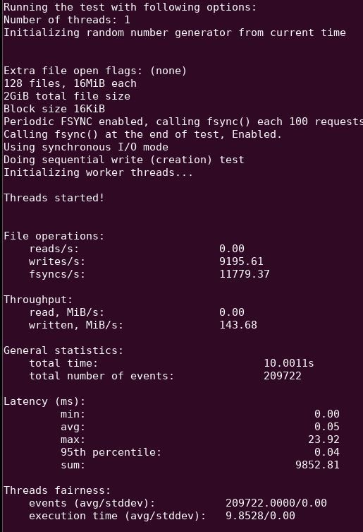 Sysbench io mit Btrfs ZSTD:1 Komprimierung