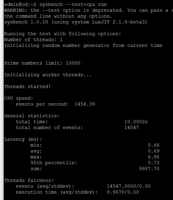 Sysbench CPU Odroid H2+